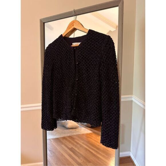 Andrea Polizzi Women Shimmery‎ Cardigan M Purple Open Front Metallic Knit Jacket - Picture 3 of 9